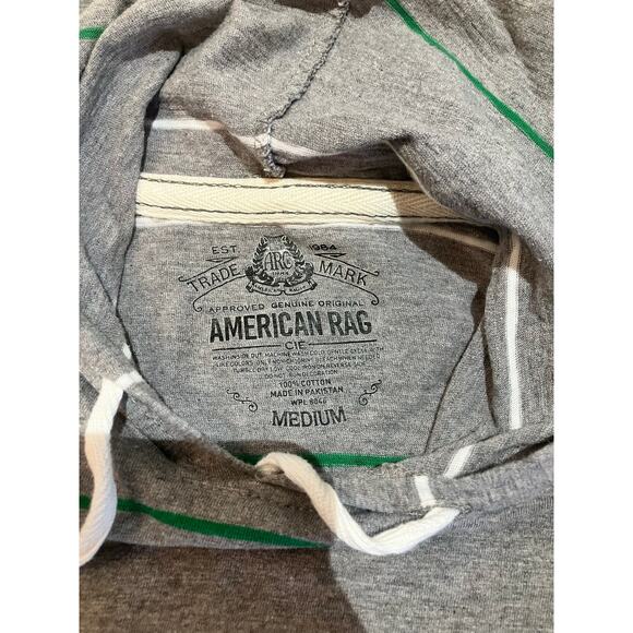 American Rag Men’s Long Sleeve Gray & White Stripe T-Shirt with Hood. Sz M. - Picture 3 of 6